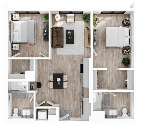 a 1 bedroom floor plan with a bedroom and a living room